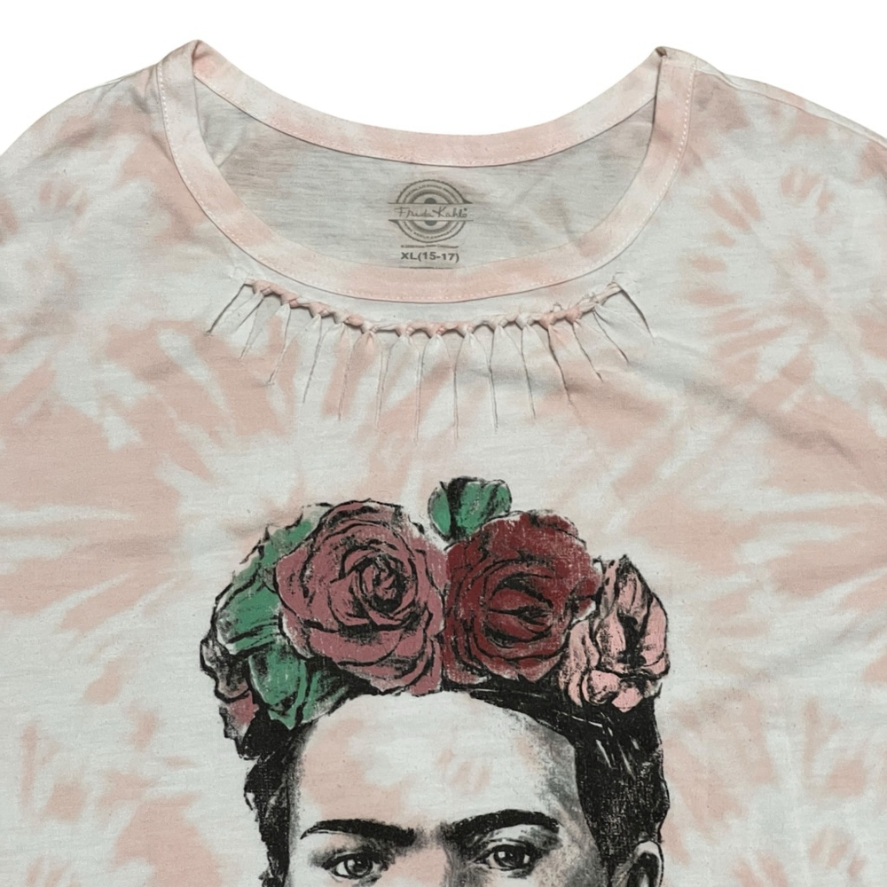 Frida Kahlo Tie Dye T-Shirt XL 15-17 Pink Graphic Boho Floral Art Tee Casual Top - Picture 3 of 11